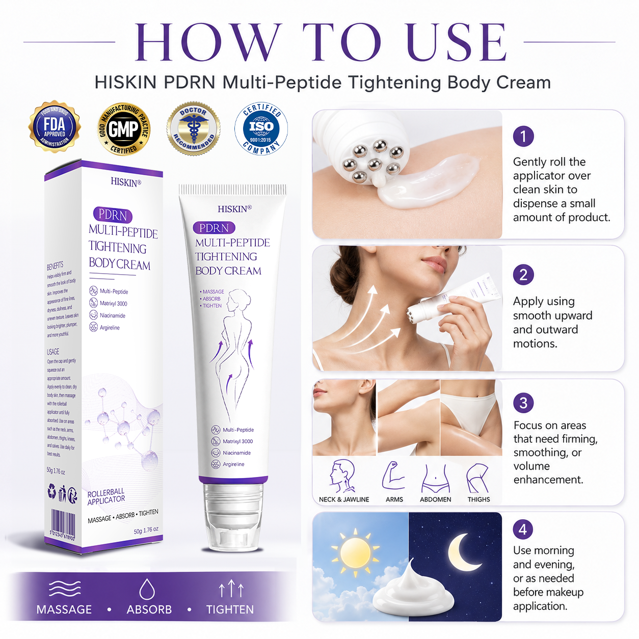 🇺🇸FDA Official: 𝐇𝐈𝐒𝐊𝐈𝐍® 𝐏𝐃𝐑𝐍 𝐌𝐮𝐥𝐭𝐢-𝐏𝐞𝐩𝐭𝐢𝐝𝐞 𝐌𝐚𝐬𝐬𝐚𝐠𝐢𝐧𝐠 𝐁𝐨𝐝𝐲 𝐑𝐨𝐥𝐥𝐞𝐫 𝐂𝐫𝐞𝐚𝐦- Anti-aging, Hydrating, Skin Firming & Lifting, Skin Repair, Even Tone, Acne and Dark Spot Treatment, Wart and Mole Removal, and Psoriasis Relief.